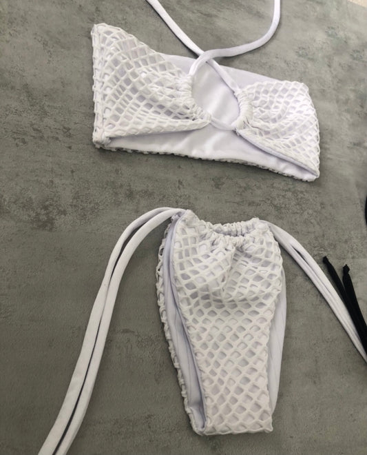 MESH TIE UP BANDEAU SET